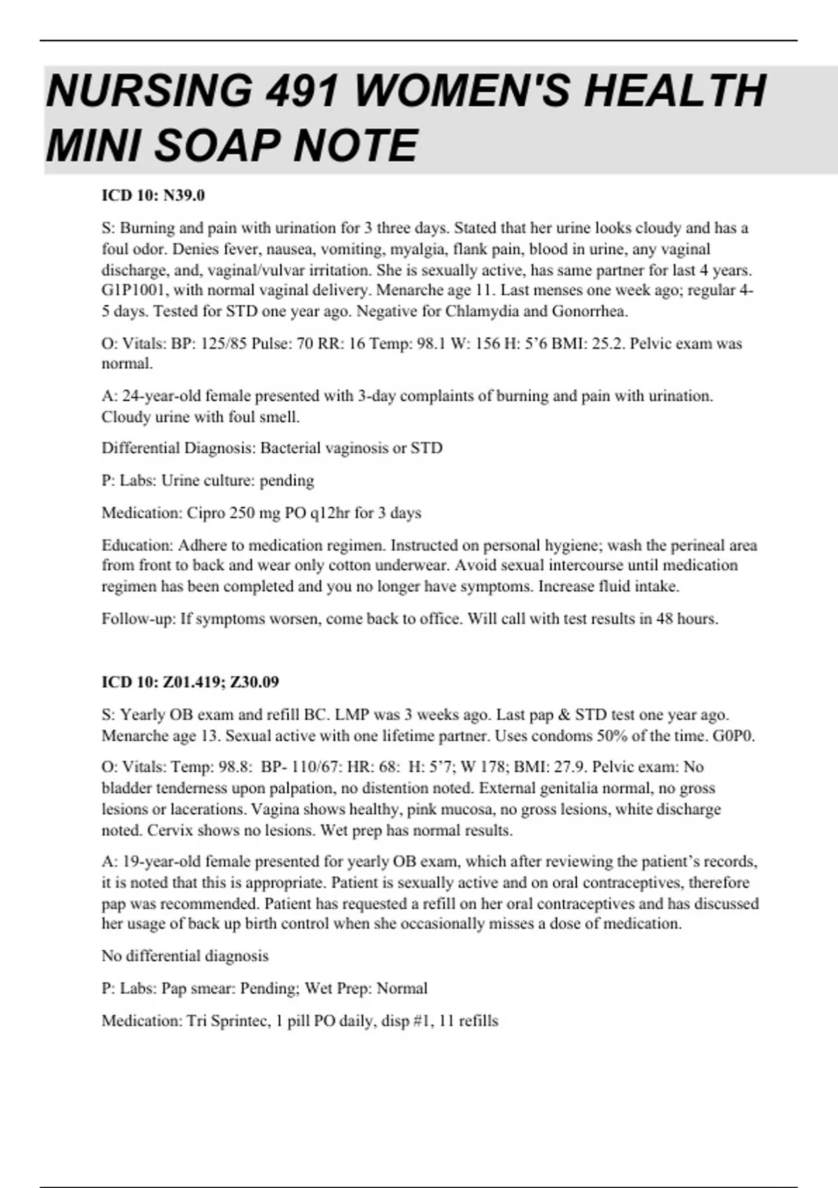 WOMEN’S HEALTH MINI SOAP NOTES WOMEN’S HEALTH MINI SOAP NOTES Stuvia US