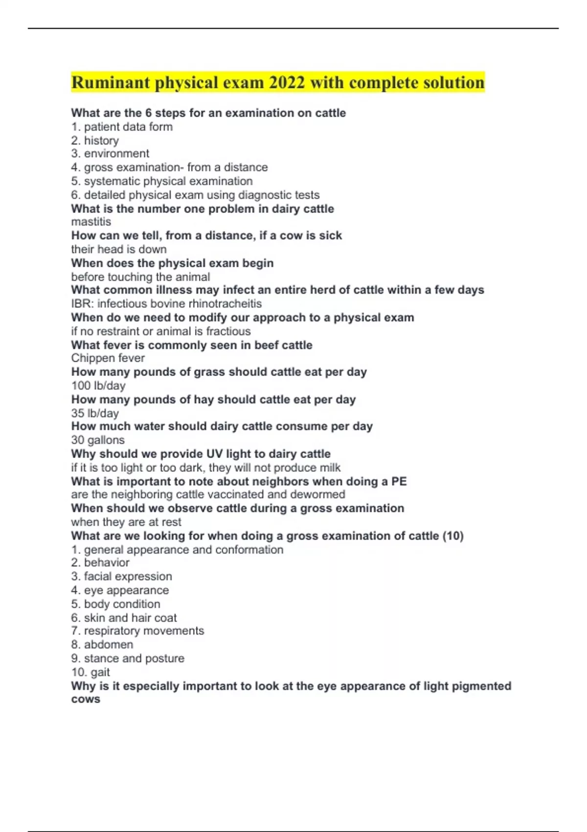 Ruminant physical exam 2022 with complete solution Ruminant physical