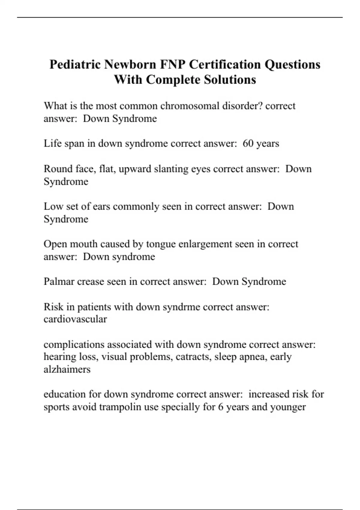 Pediatric Newborn FNP Certification Questions With Complete Solutions ...