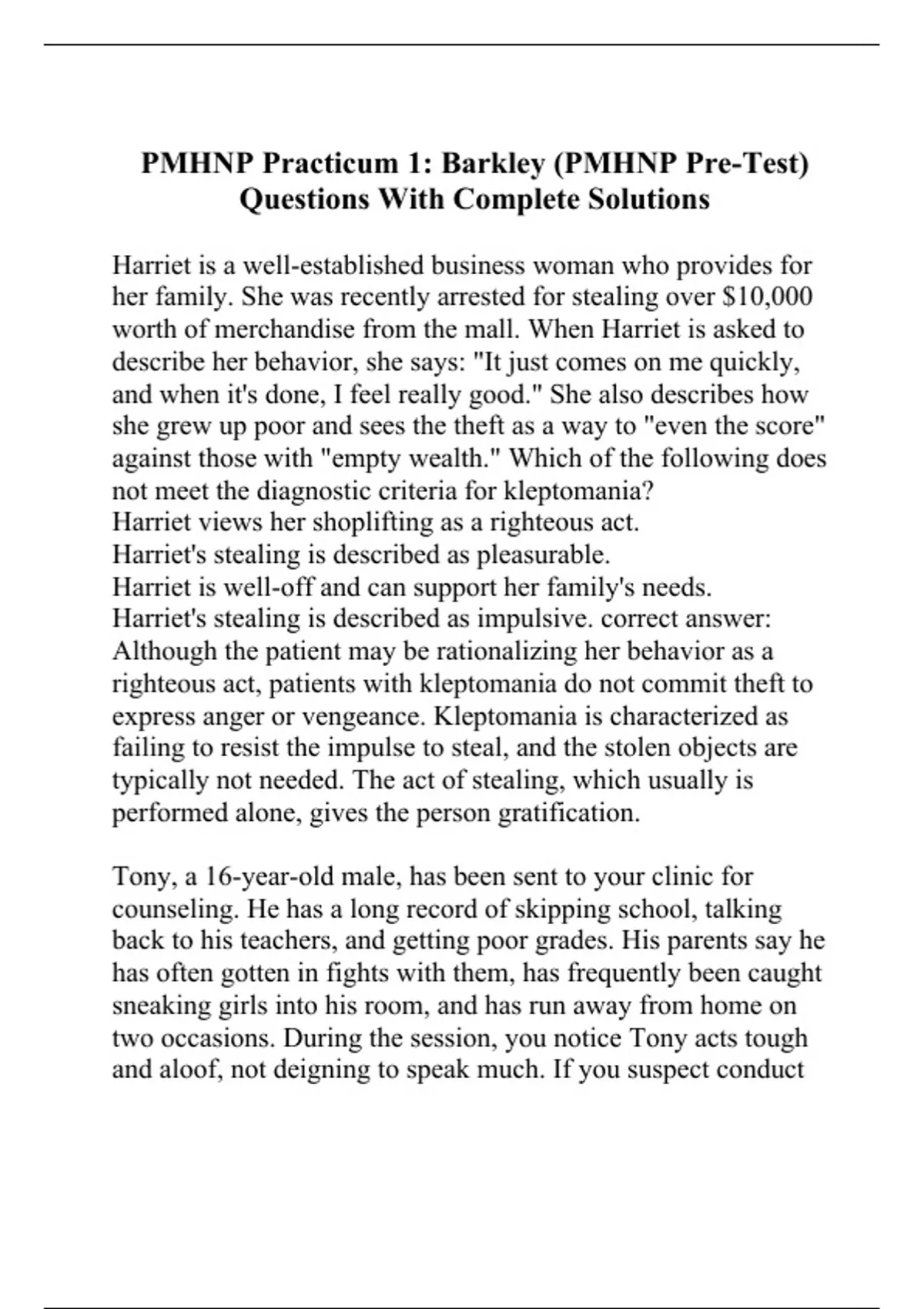 PMHNP Practicum 1 Barkley (PMHNP PreTest) Questions With Complete