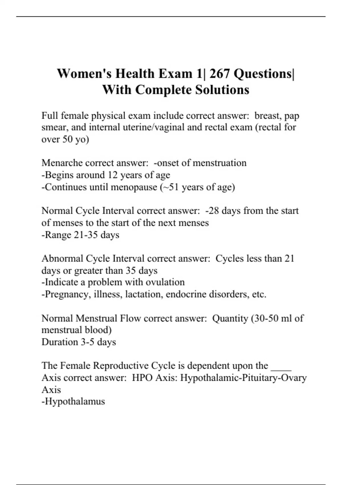 Women s Health Exam 1 267 Questions With Complete Solutions Women women-s-health-exam-1-267-questions-with-complete-solutions-women