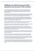OB&sol;Maternity HESI Assignment 2023 Questions and Answers 100&percnt; Verified