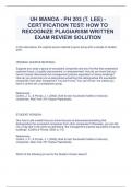 UH MANOA - PH 203 (T. LEE) - CERTIFICATION TEST: HOW TO RECOGNIZE PLAGIARISM WRITTEN EXAM REVIEW SOLUTION 
