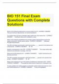 BIO 151 Final Exam Questions with Complete Solutions 