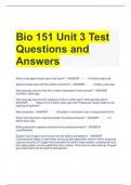 Bio 151 Unit 3 Test Questions and Answers