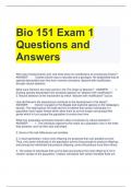 Bio 151 Exam 1 Questions and Answers