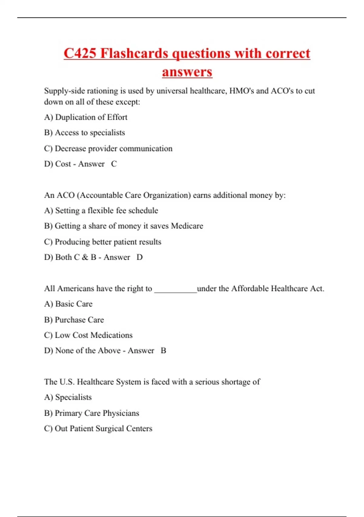 C425 Flashcards questions with correct answers C425 Stuvia US