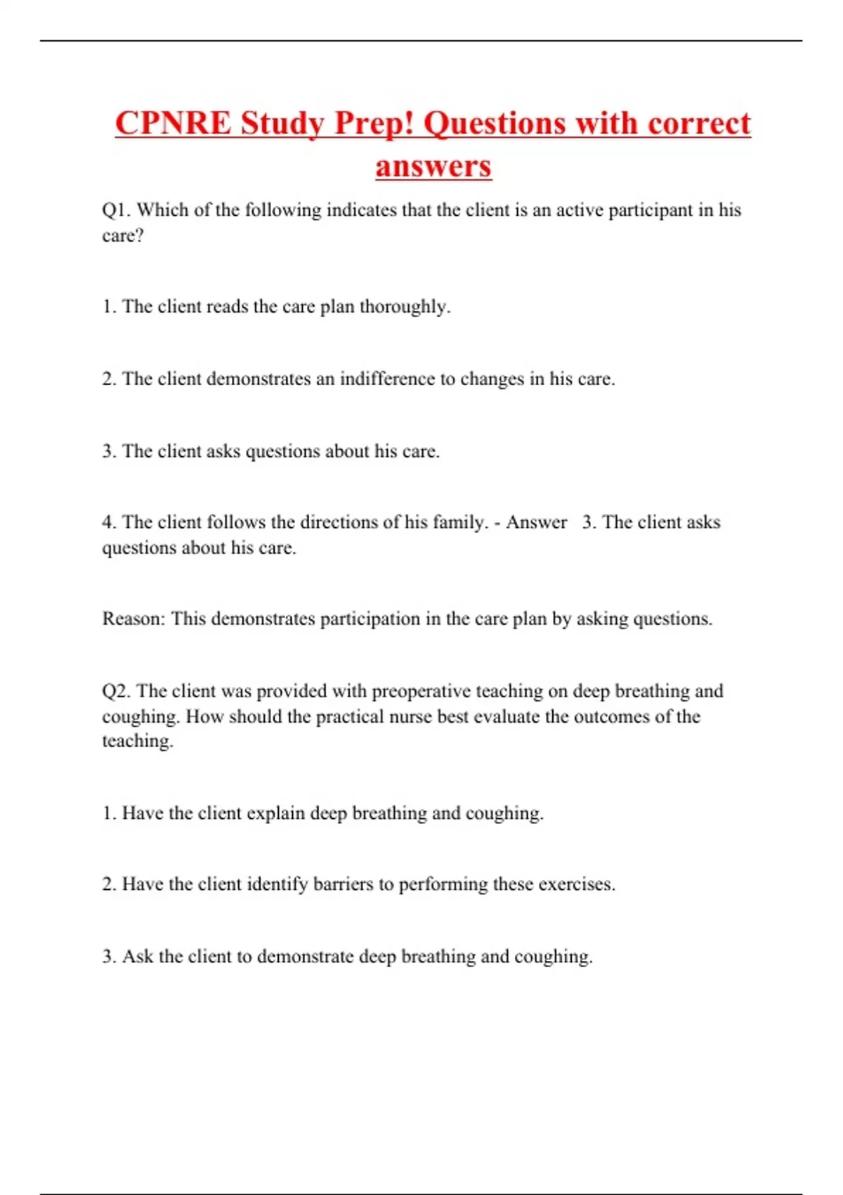 CPNRE Study Prep! Questions with correct answers - CPNRE - Stuvia US