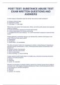 POST TEST: SUBSTANCE ABUSE TEST EXAM WRITTEN QUESTIONS AND ANSWERS