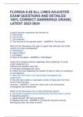 FLORIDA 6-20 ALL LINES ADJUSTER  EXAM QUESTIONS AND DETAILED  100&percnt; CORRECT ANSWERS&vert;A GRADE&vert;  LATEST 2023-2024