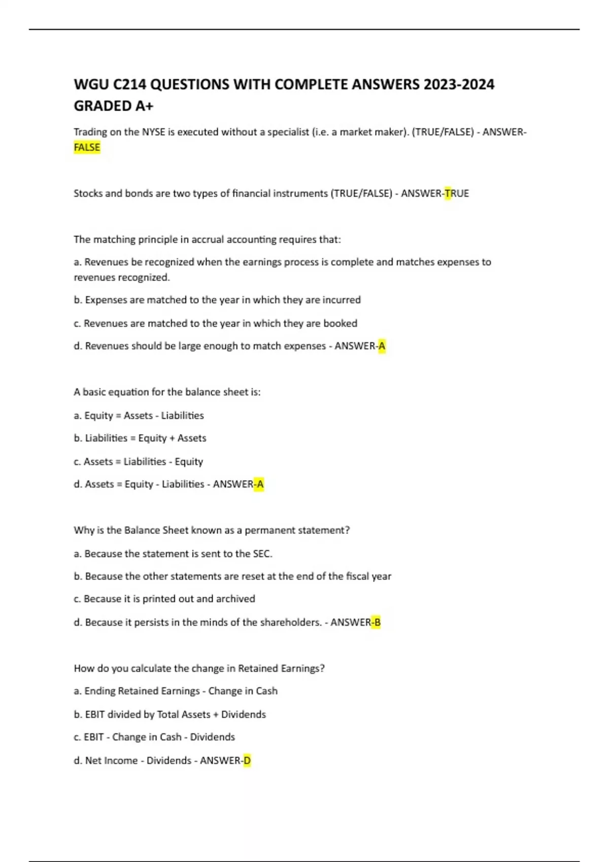 WGU C214 BUNDLE QUESTIONS WITH COMPLETE SOLUTIONS - Stuvia US