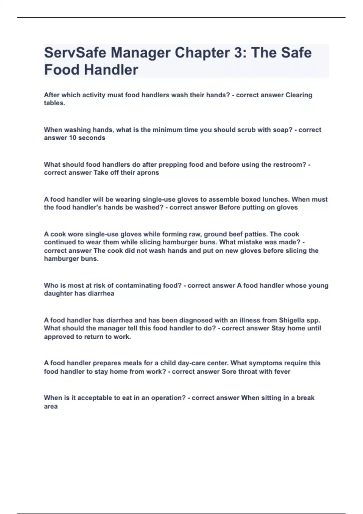 ServSafe Manager Chapter 3 The Safe Food Handler2023 LATEST UPDATE