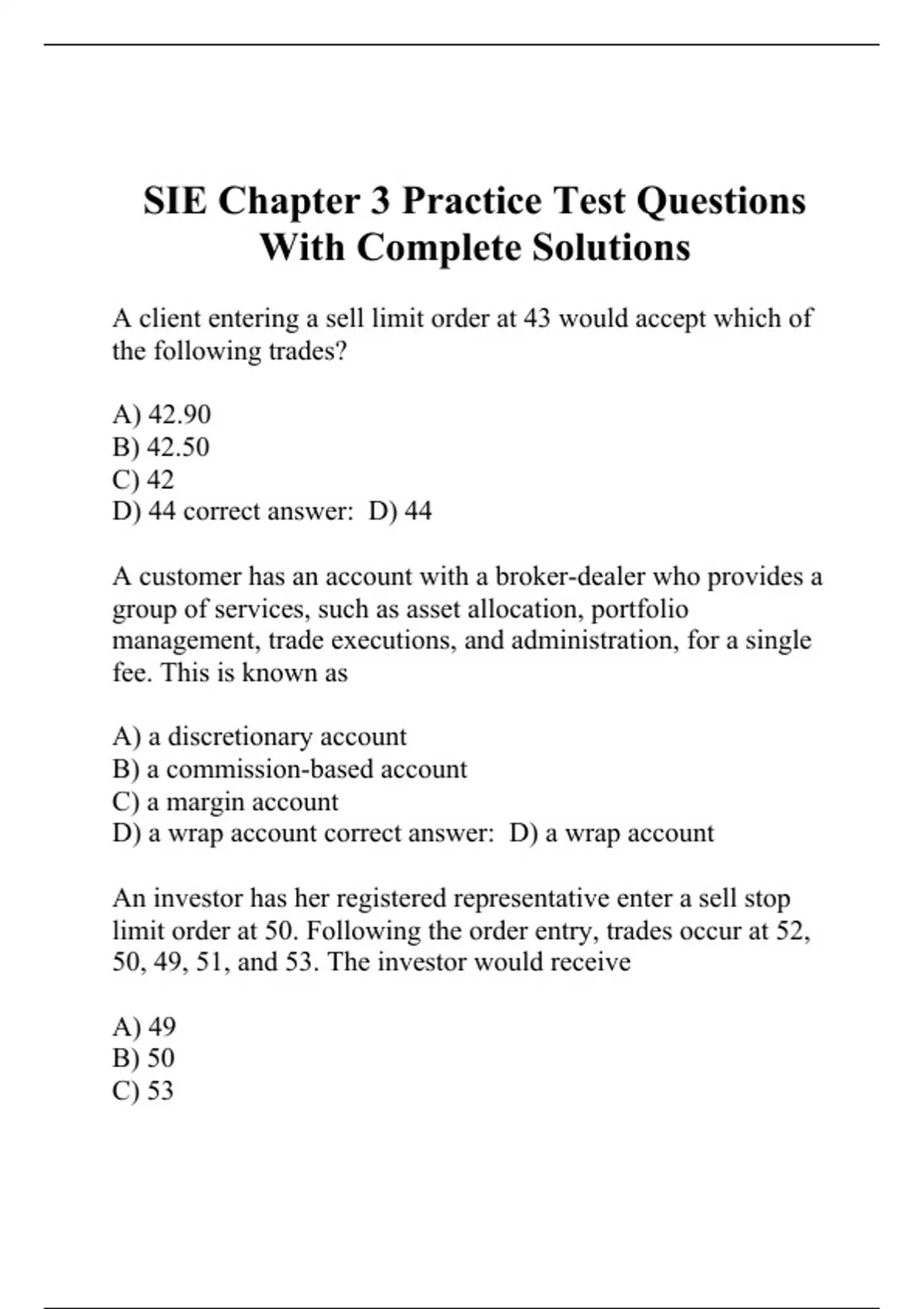 SIE Chapter 3 Practice Test Questions With Complete Solutions - SIE ...