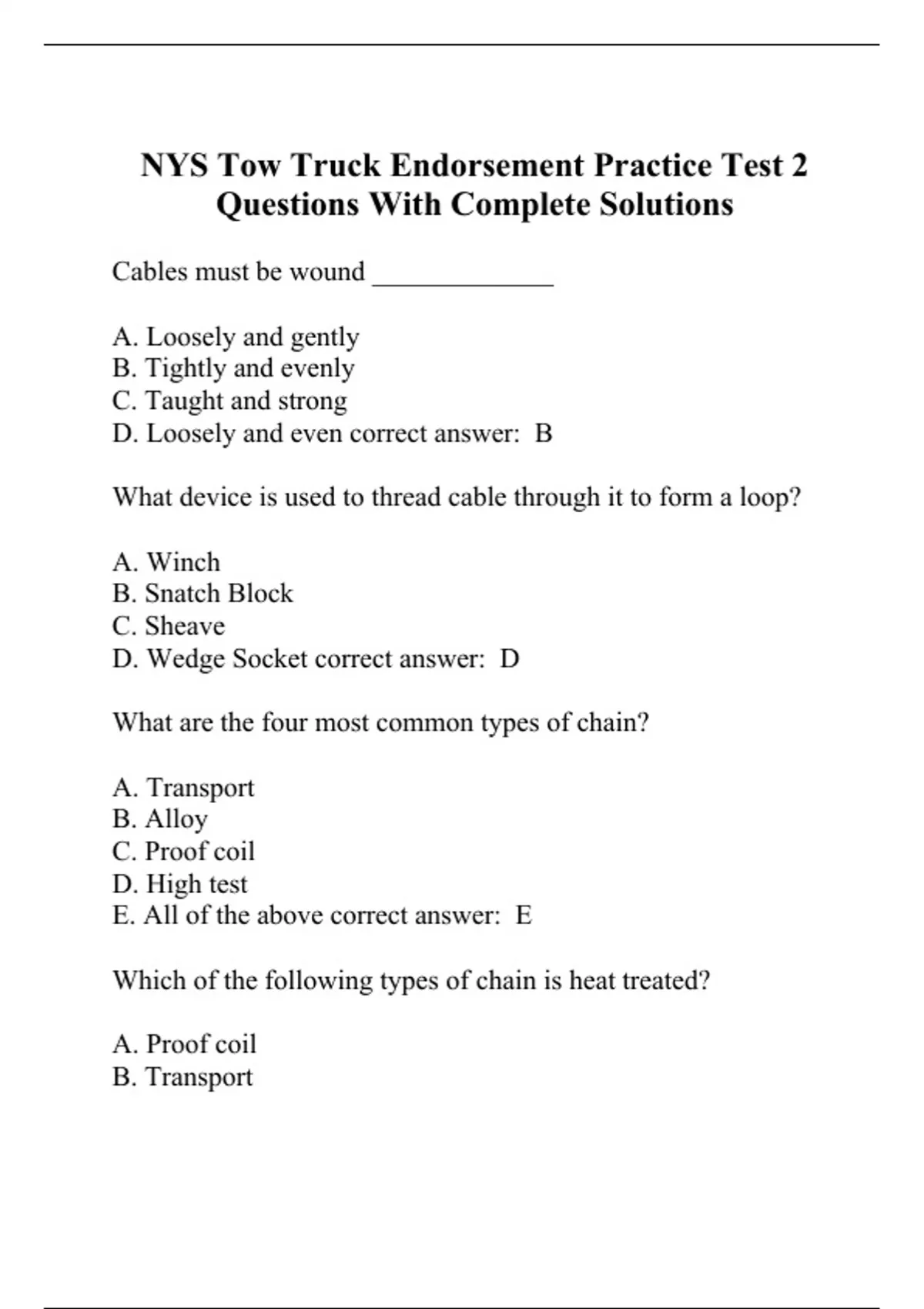 NYS Tow Truck Endorsement Practice Test 2 Questions With Complete