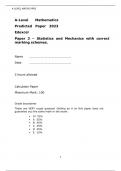 A-Level Mathematics Predicted Paper 2023 Edexcel Paper 3 &ndash; Statistics and Mechanics with correct marking schemes&period;