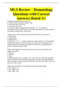 MLS Review – Hematology Questions with Correct Answers Rated A+