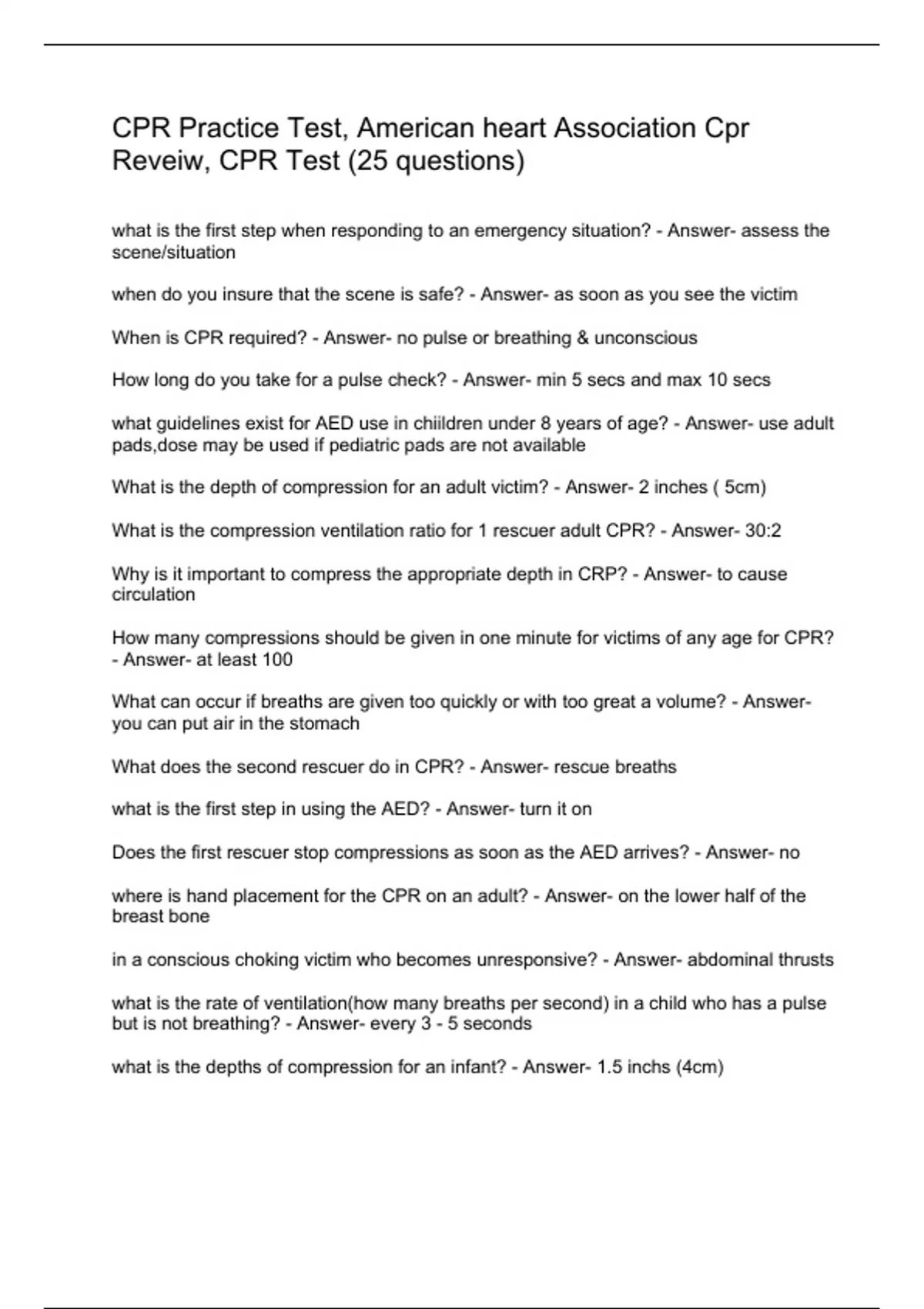 CPR Practice Test, American heart Association Cpr Reveiw, CPR Test (25