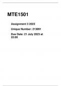 MTE1501 ASSIGNMENT 3 2023