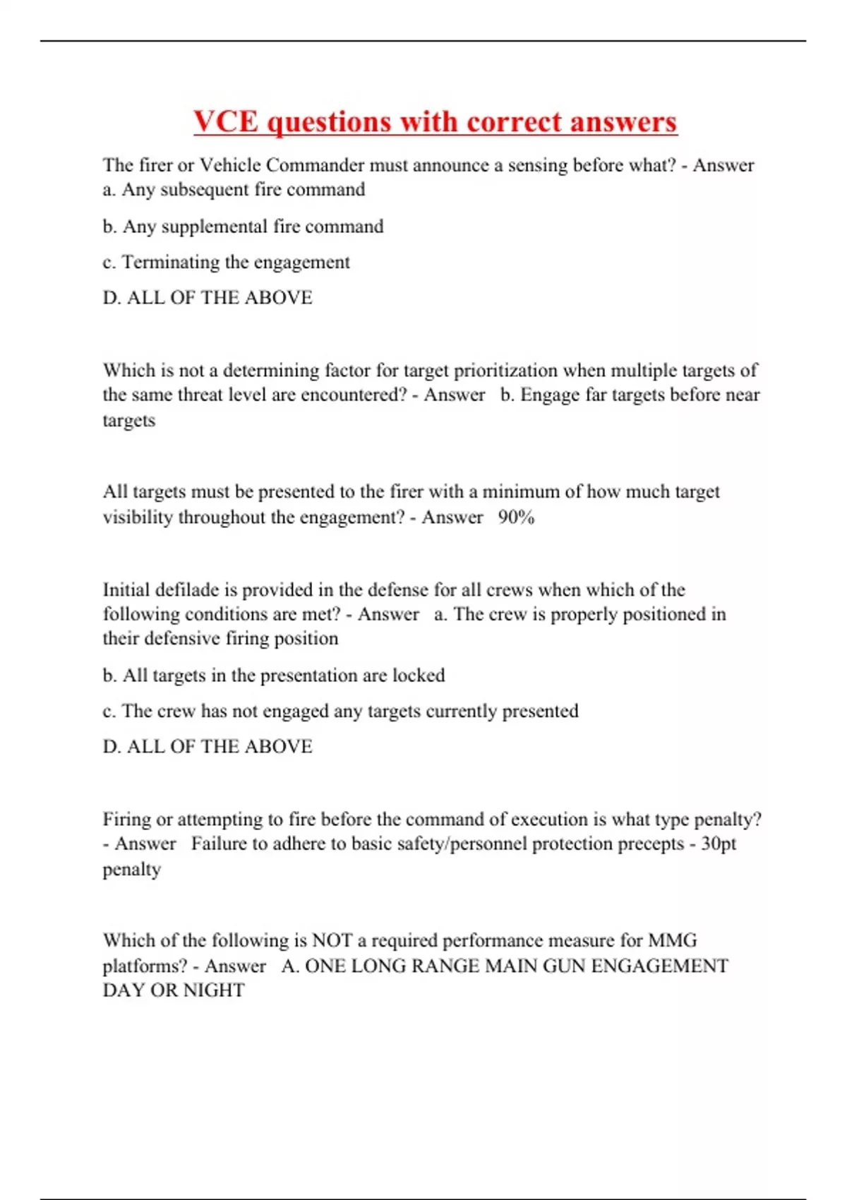 VCE questions with correct answers - VCE - Stuvia US