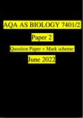 AQA AS BIOLOGY 7401/2 Paper 2 Question Paper + Mark scheme June 2022