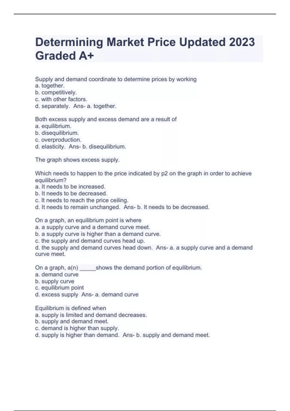 Determining Market Price Updated 2023 Graded A+ Determining Stuvia US