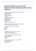 Shadow Health-Focused Exam: Abdominal Pain Questions with correct Answers