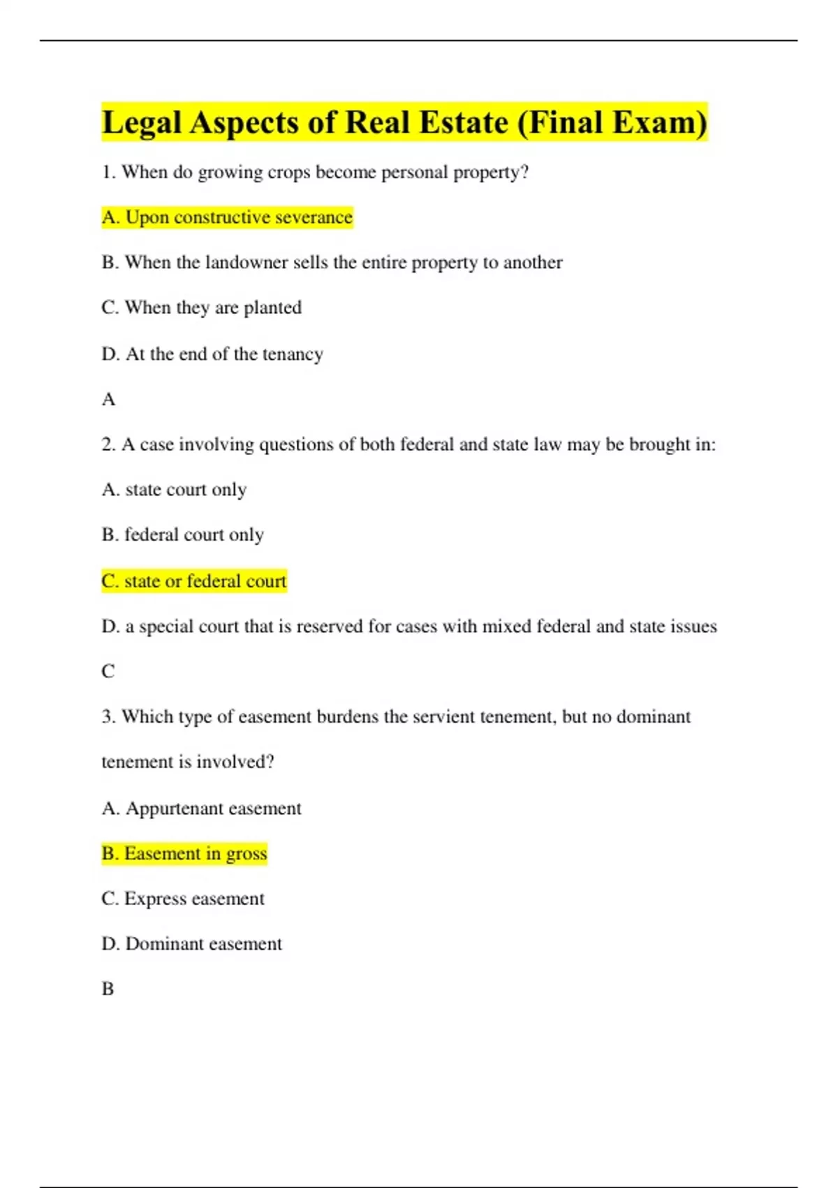 Legal Aspects of Real Estate (Final Exam)Already Graded 100/100, Newly