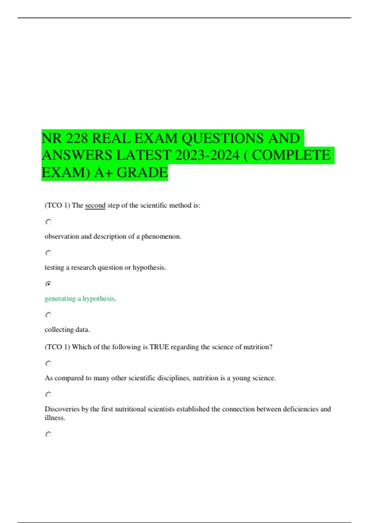 NR 228 REAL EXAM QUESTIONS AND ANSWERS LATEST ( COMPLETE EXAM) A+ GRADE ...