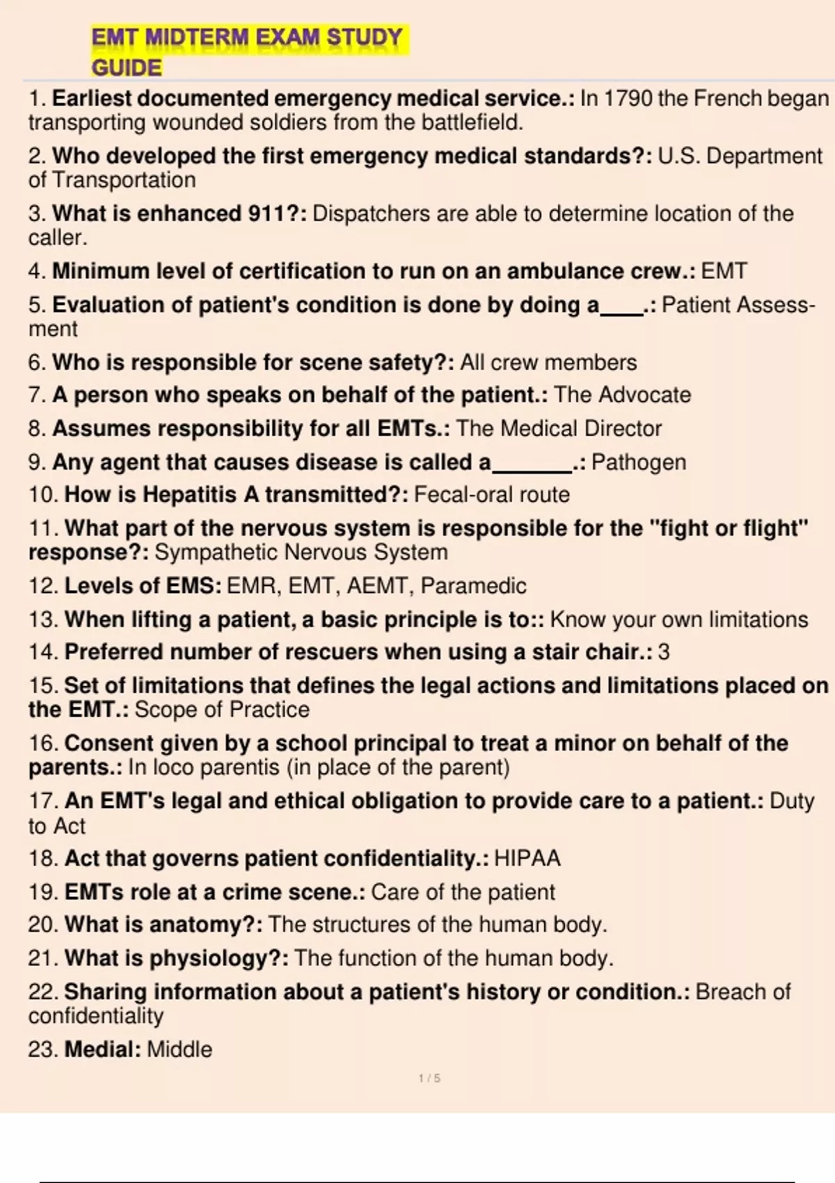 EMT Midterm Exam Study Guide1. Earliest documented emergency medical