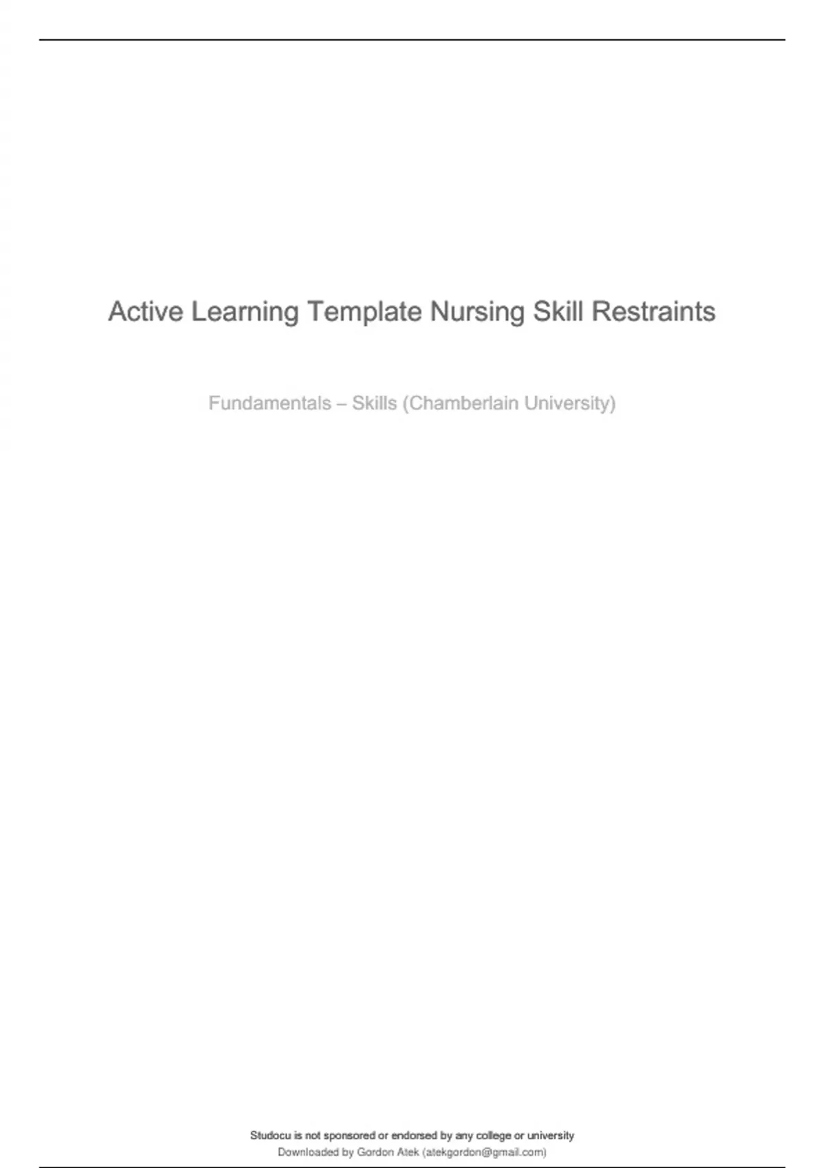 Active Learning Template Nursing Skill Restraints - NR 224 - Stuvia US