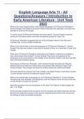 English Language Arts 11 - All  Questions/Answers ( Introduction to  Early American Literature - Unit Test) 2023