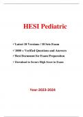 PEDIATRICS HESI EXIT TEST BANK CONTAINS   18 WELL-ORGANIZED EXAM SETS 2019-2023 WITH CORRECT AND DETAILED ANSWERS FOR EXAM PREPARATION/3000+ Qs&As