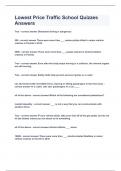 Lowest Price Traffic School Quizzes with Answers&vert;100&percnt; PASS&vert;WITH SOLUTIONS&vert;VERIFIED AND UPDATED
