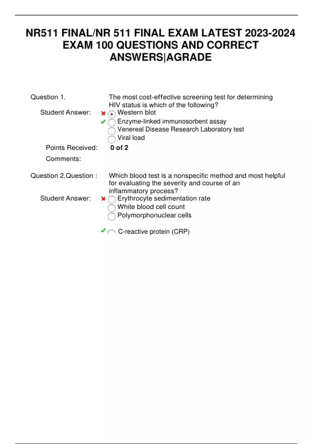 NR511 FINAL/NR 511 FINAL EXAM LATEST EXAM 100 QUESTIONS AND CORRECT ...