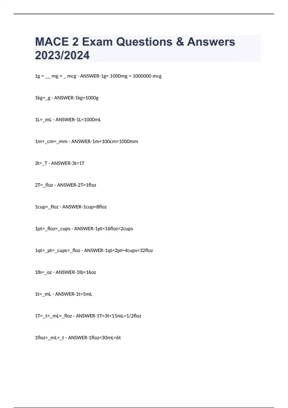 MACE Exam Questions & Answers 2023/2024/Mace exam questions & answers