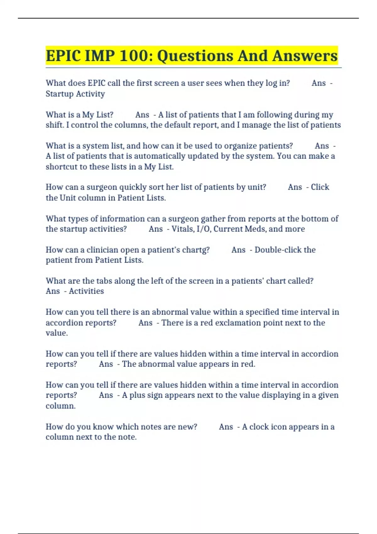 EPIC IMP 100 Questions And Answers EPIC IMP 100 Stuvia US