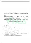 TEST BANK FOR TALARO’S FOUNDATIONS IN MICROBIOLOGY / TEST BANK FOR TALARO’S FOUNDATIONS IN MICROBIOLOGY 11TH EDITION BARRY 2023 QUESTIONS &SOLUTIONS