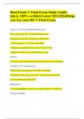 Real Estate U Final Exam Study Guide|Q&A, 100% verified| Latest 20232024|Complete|Helps you Ace your RE U Final Exam