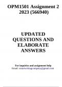 OPM1501 Assignment 2  2023 &lpar;566940&rpar; &lpar;COMPLETE ANSWERS&rpar;