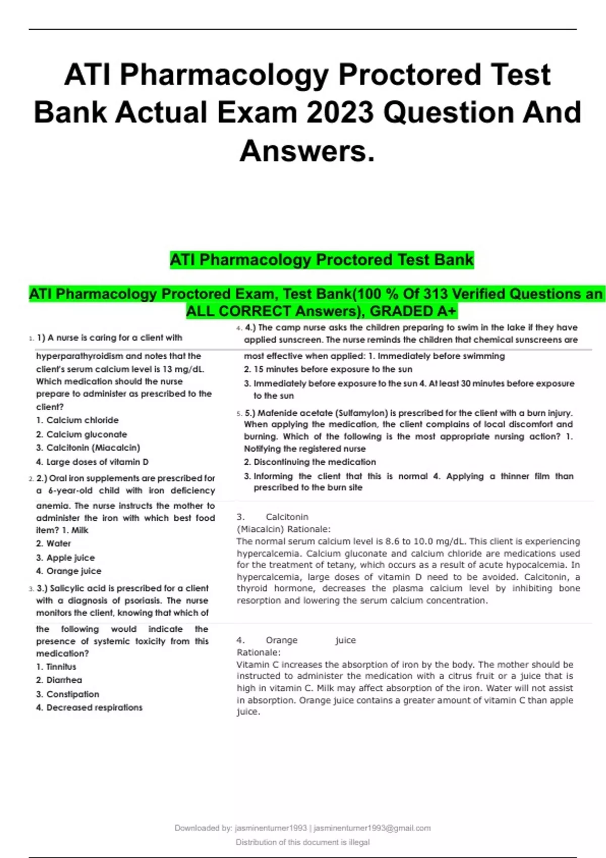 ATI Pharmacology Proctored Test Bank Actual Exam 2023 Question And ...
