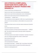 UHC ETHICS & COMPLIANCe QUESTIONS WITH COMPLETE ANSWERS ALREADY PASSED AND GRADED A&plus;