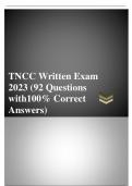 TNCC Written Exam 2023 &lpar;92 Questions with 100&percnt; Correct Answers&rpar;