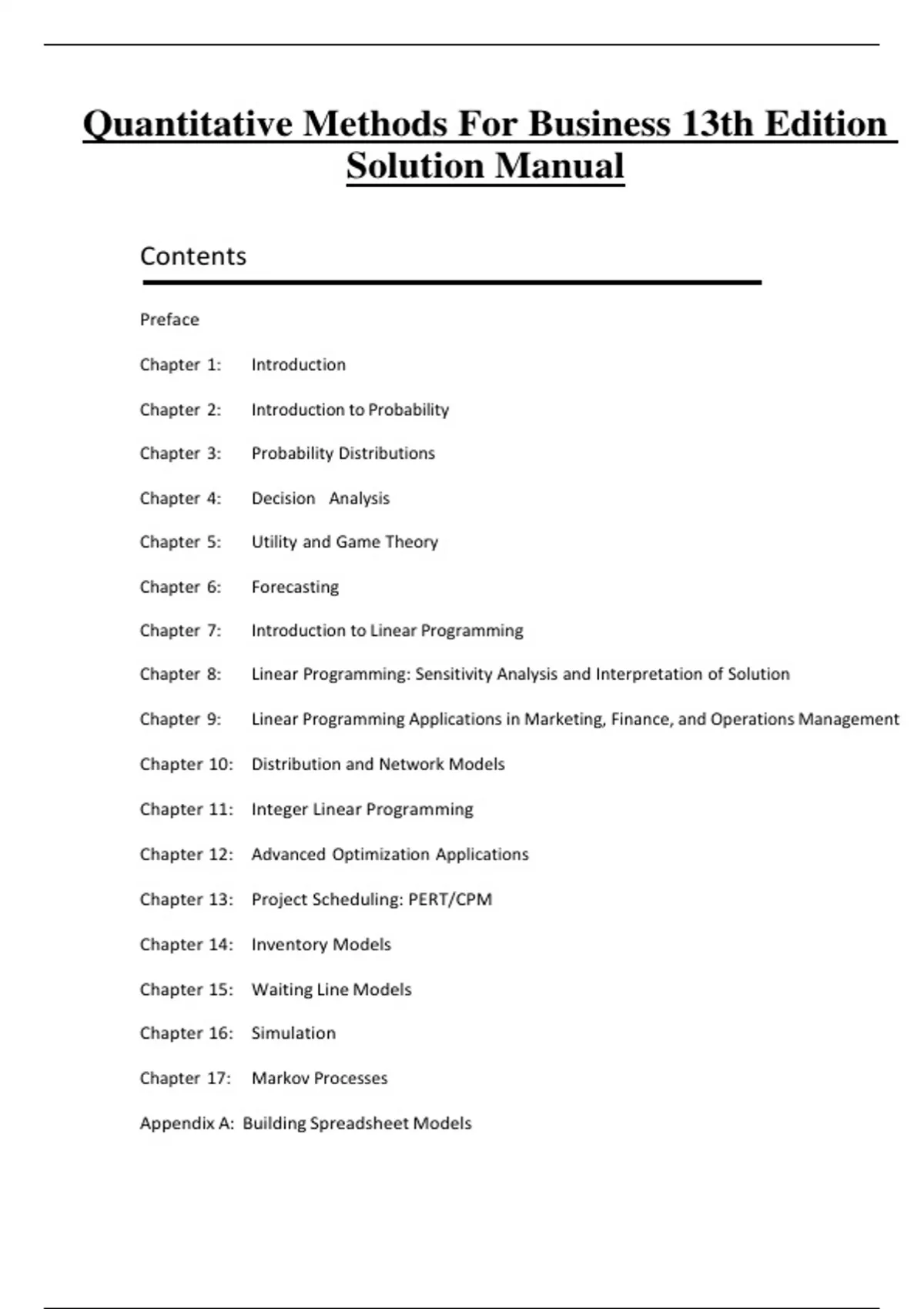 Complete Solution Manual Quantitative Methods For Business 13th Edition ...