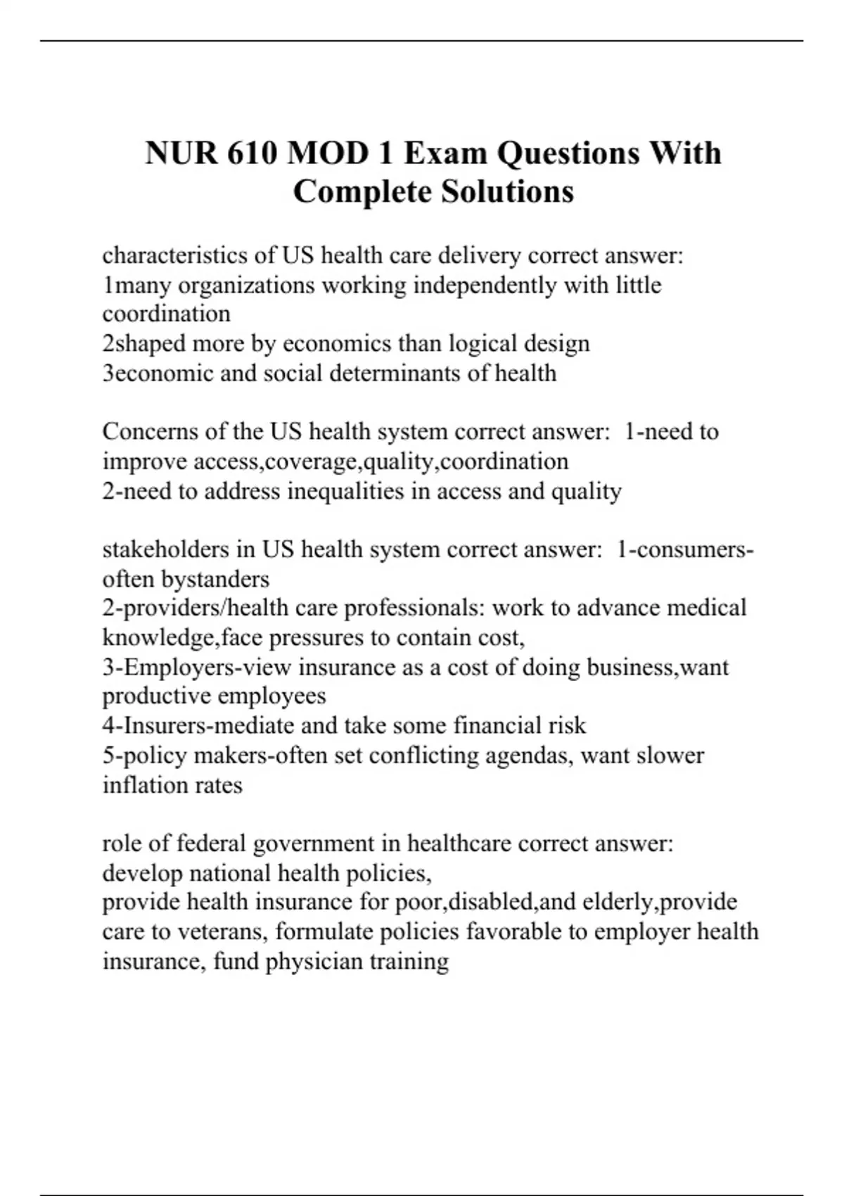 NUR 610 MOD 1 Exam Questions With Complete Solutions - NUR 610 (NUR610 ...