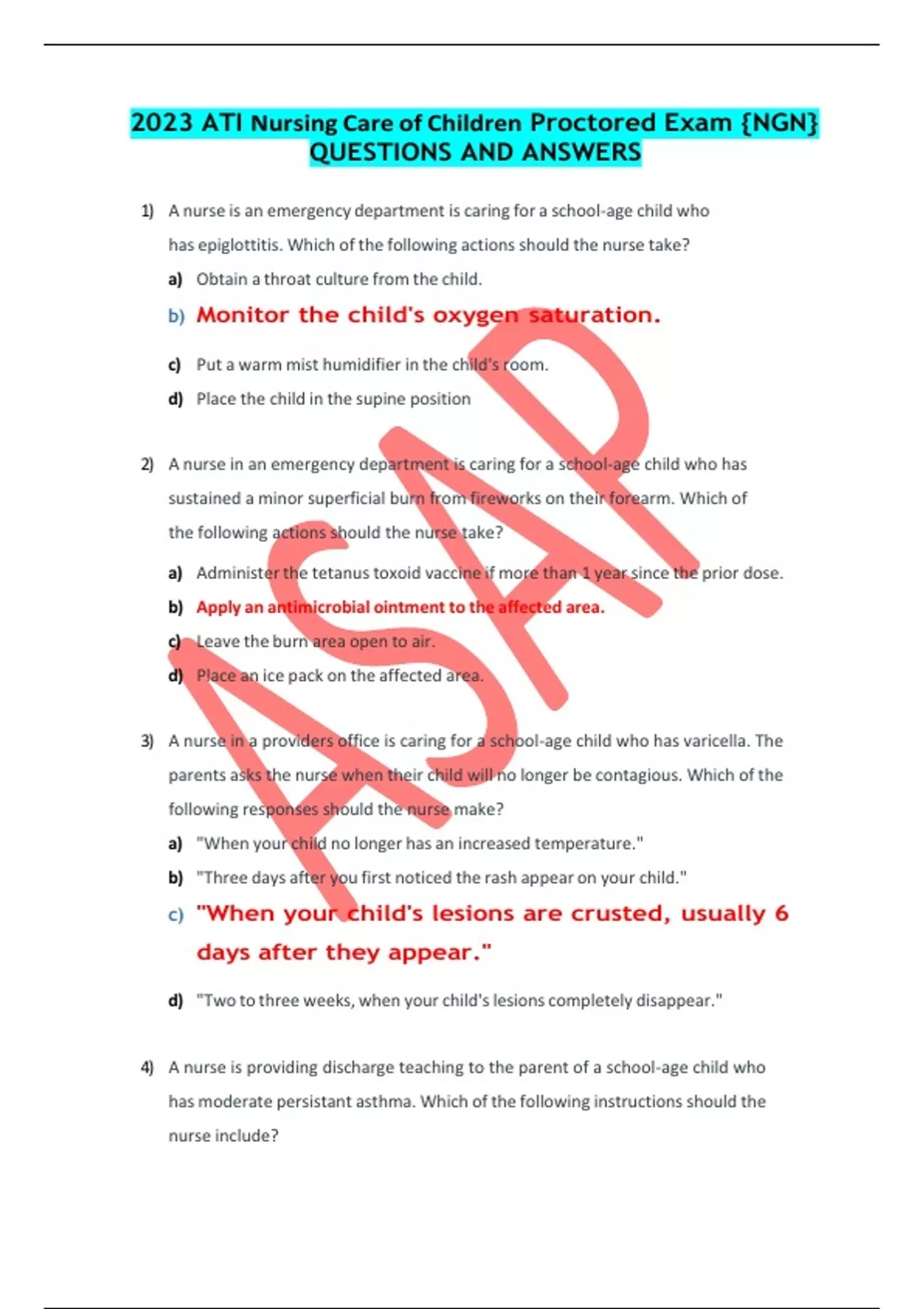 2023 ATI Nursing Care of Children Proctored Exam {NGN} QUESTIONS AND ...