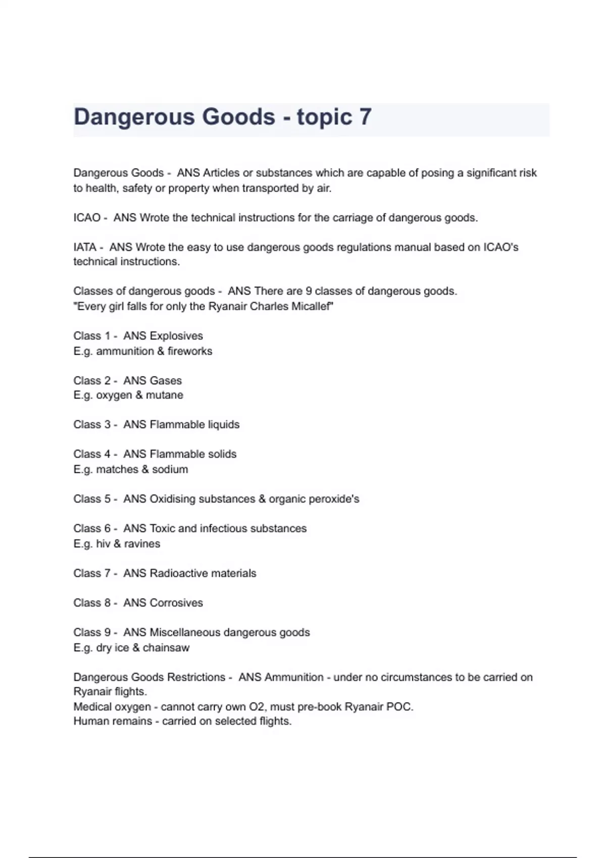 Dangerous Goods topic 7 Questions & Answers 2023 ( A+ GRADED 100