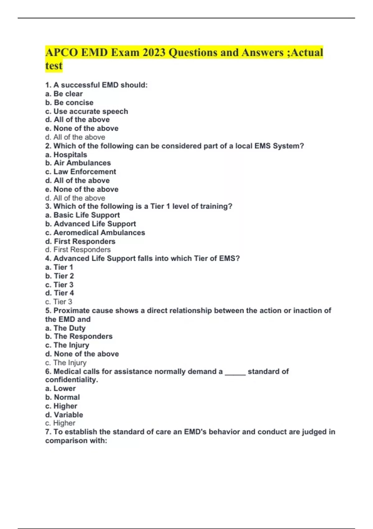 APCO EMD Exam 2023 Questions and Answers ;Actual test EMD Emergency Medical Dispatcher