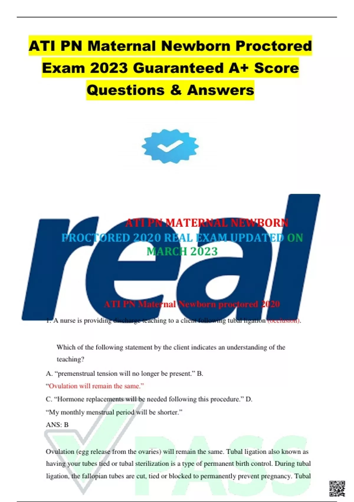 ATI PN Maternal Newborn Proctored Exam 2023 Guaranteed A+ Score