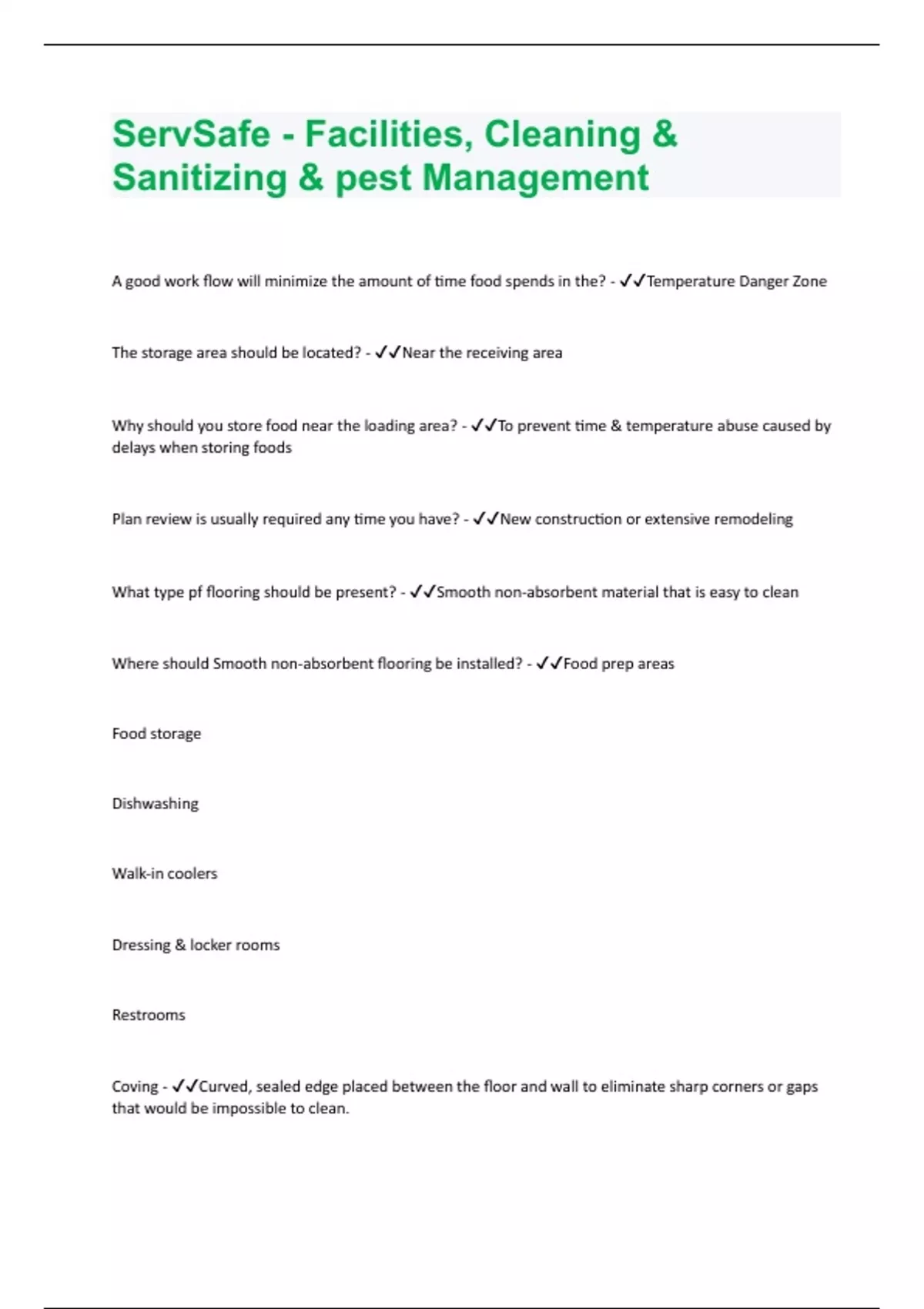 ServSafe Facilities, Cleaning & Sanitizing & pest Management