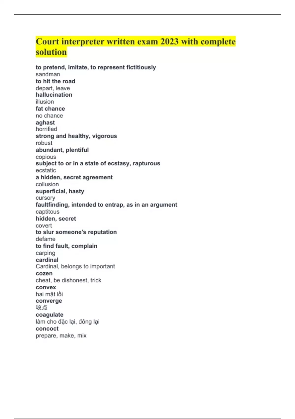 Court interpreter written exam 2023 with complete solution Court